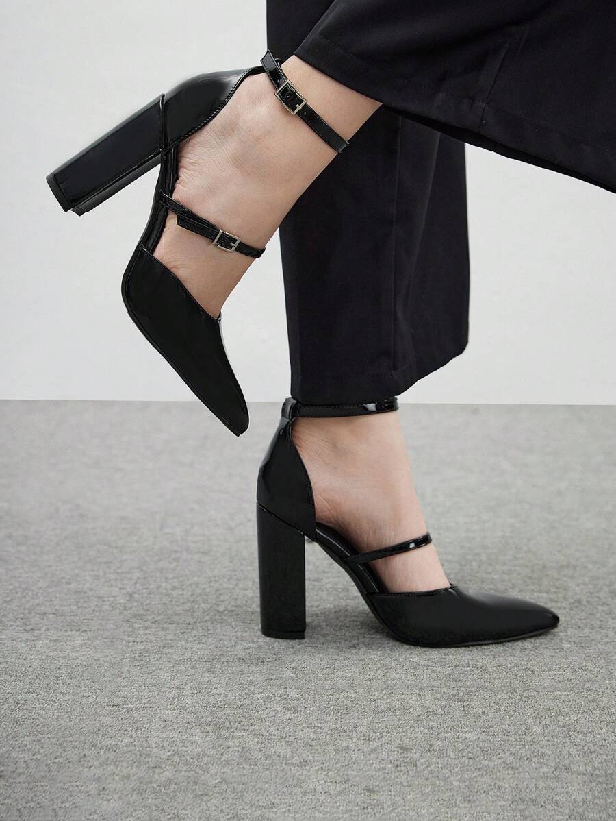 CUCCOO BIZCHIC Women's Rhinestone Embellished Strap High Heel Pumps Spring Shoes Spring Break Easter For Christmas - Black - View 1