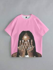 Slaydiva 女士休闲编织图案纹身圆领短袖宽松T恤，适合春夏季