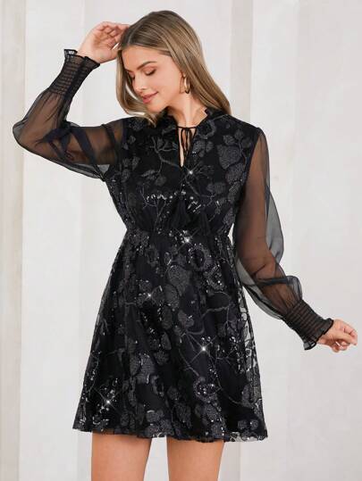 SHEIN Clasi Elegant Jacquard Waist Fitted Women's Dress,New Year Eve Dress,New Years Eve Attire,Valentine's Day Dress