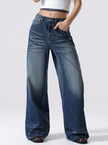 LYSMO Women's Front Button Pocket Simplistic Design Casual Jeans, Everyday Wear