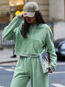 MISSGUIDED 短款拉链连帽衫 运动休闲居家服卫衣 休闲运动风 秋冬外套 圣诞节 - 綠色 - 查看 6