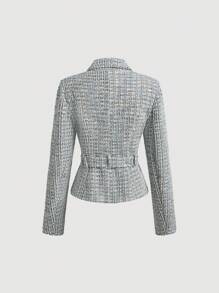 SHEIN MOD Women's Elegant Flat Lapel Double Breasted Blazer, Autumn And Winter Jacket, Retro Jacket,Winter Women Outfits,Winter Women Coat