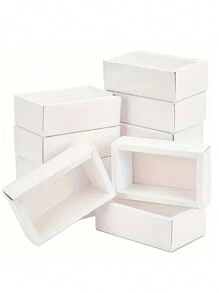 10 piezas Nuevas cajas de regalo extraíbles, color liso, con ventana, caja de papel kraft, caja pequeña para regalo de fiesta de cumpleaños, empaque universal - Blanco - Ver 4