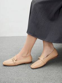 CUCCOO BIZCHIC Zapatos planos cómodos y elegantes de color albaricoque con hebilla cuadrada y sencilla, tipo slip-on