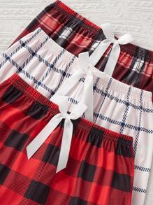 Set de 3 pantalones de pijama con cintura elástica y estampado a cuadros casual