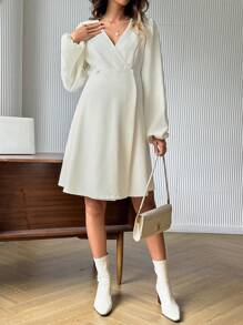 SHEIN Fashionable Casual Decor Button Crossed V-Neck Maternity Dress