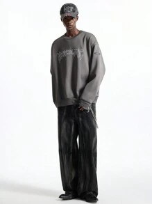 NEON BLANC 男士街头时尚宽松印花圆领长袖套头衫，适合秋冬