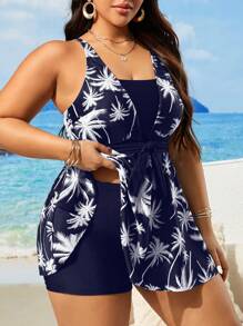SHEIN Swim Curve Set de 2 piezas Traje de baño tankini con estampado digital para mujer de talla grande, verano