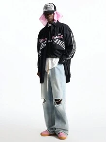 NEON BLANC Men's Street Fashion Woven Letter Print Long Sleeve Shirt - Black - View 1