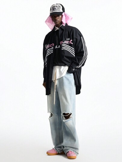 NEON BLANC Camisa de manga larga con estampado de letras tejida, moda urbana para hombres