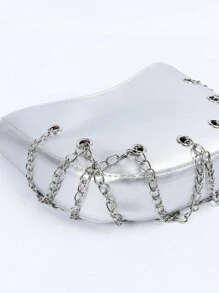 ROMWE Grunge Punk 1 pièce Sac bandoulière polyvalent futuriste Y2K à maillons en chaîne argenté