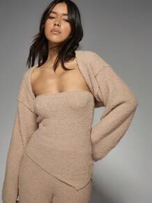 MISSGUIDED Ensemble deux pièces luxueux en tricot bouclé, avec un bandeau et un pantalon palazzo à jambes larges. Tenue de fête, de soirée et de détente pour l'hiver et l'automne