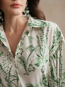 Anewsta Váy xòe rộng họa tiết hoa xanh lá cây giản dị lãng mạn cho kỳ nghỉ, bãi biển, váy hoa, trang phục xuân/hè cho phụ nữ - Nhiều màu - Xem 7