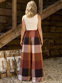 LanaWest Women's Plaid Wide-Leg Country Casual Everyday Pants