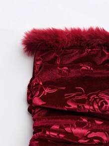 SHEIN Unity Women Sexy Floral Furry Patchwork Strapless Party Mini Dress - Burgundy - View 4