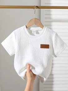 SHEIN Genkimix Kids 年轻男孩简约纯色短袖休闲 T 恤 - 白色 - 查看 1