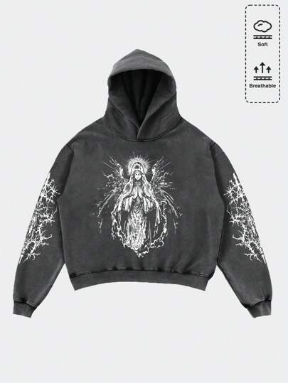 Street Life Sudadera con capucha para hombre con estampado desgastado, ropa de calle