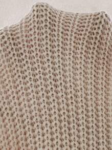 Flirla Plus Size Women Contrast Color Drop Shoulder Long Sleeve Loose Casual Cardigan, Autumn/Winter - Khaki - View 4