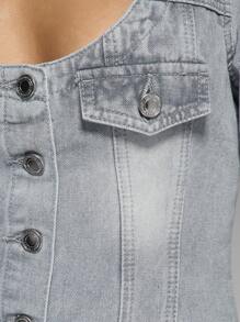 MISSGUIDED Scoop Neck Cropped Denim Jacket Button-Front Fitted Classic Y2K Style Spring Summer Fashion Everyday Casual Wear Transitional Outerwear - Grey - View 4