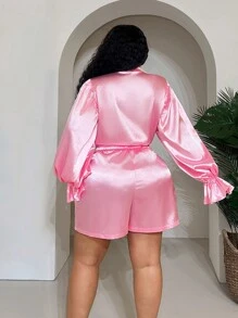 Slaydiva Conjunto informal de 2 piezas de top de manga larga con cuello alto y shorts de unicolor en talla grande