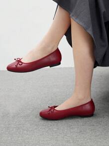 CUCCOO BIZCHIC Women's Solid Color Casual Slip-On Flat Shoes With Bow Decor Valentine's Day - Hot Pink - View 1