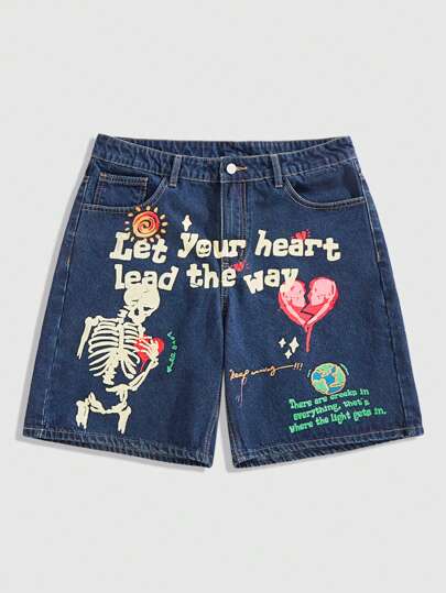 Street Life Jeans casual in denim con tasche frontali e stampa a teschio per uomo