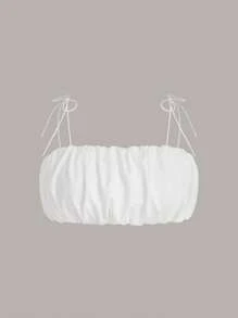 Solflare Plus Size Women's Solid Color Pleated Cropped Cami Tank Top For Summer - White - View 1