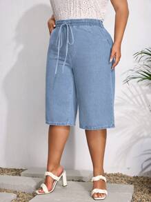 EMERY ROSE Plus Size Dames Taille Strik Zak Losse 7/8 Lengte Casual Jeans