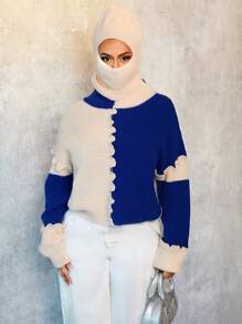 BamGleam Women's Long Sleeve Turtleneck Patchwork Sweater And Mask Hat Set Knit Pullover Fall Winter - Multicolor - View 7