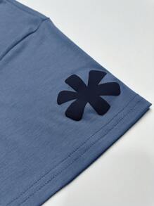 Claim Dot Men's Letter Print Round Neck Loose Casual Short Sleeve T-Shirt - Dusty Blue - View 4