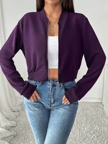 SHEIN EZwear Veste bomber courte zippée violette décontractée pour femme
