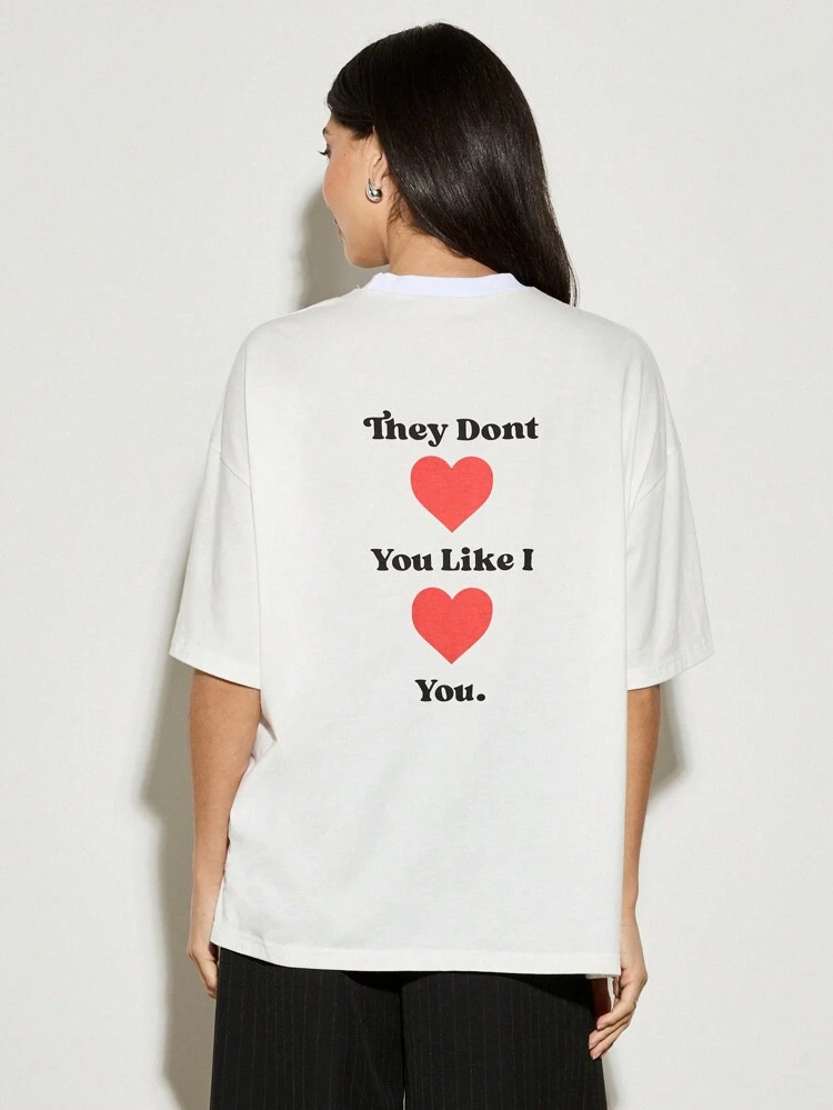 Luźna, duża koszulka z nadrukiem Love Heart