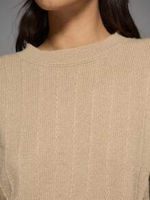 MISSGUIDED Oversized Ribbed Knit Sweater Jumper Cozy Winter Fall Casual Long Sleeve Pullover Warm Soft Loungewear Basic Essential - Khaki - View 5