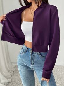 SHEIN EZwear Veste bomber courte zippée violette décontractée pour femme