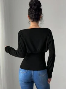 SHEIN Unity 女士浪漫优雅 3D 花卉针织修身上衣，适合春夏季 - 黑色 - 查看 2