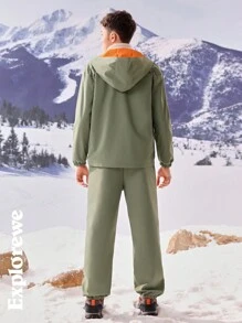 SHEIN 2 件套：青少年男孩防水夹克 + 保暖内衬慢跑裤，温暖户外休闲装 - 綠色 - 查看 2