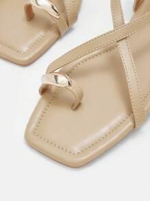 CUCCOO BIZCHIC Women's Apricot Stripes Casual Flat Sandals, Versatile For Spring/Summer Vacation Spring Shoes Spring Break Easter - Apricot - View 9