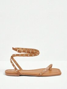 Styleloop Women New Spring & Summer Vacation Bohemian Brown Ankle Strap Beach Dress Flat Sandals And Slippers Spring Break Easter - Brown - View 4