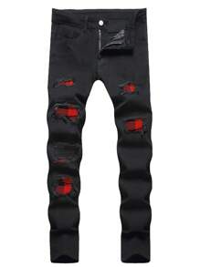 Manfinity EMRG Men's Pocket Ripped Skinny Casual Jeans - Black - View 1