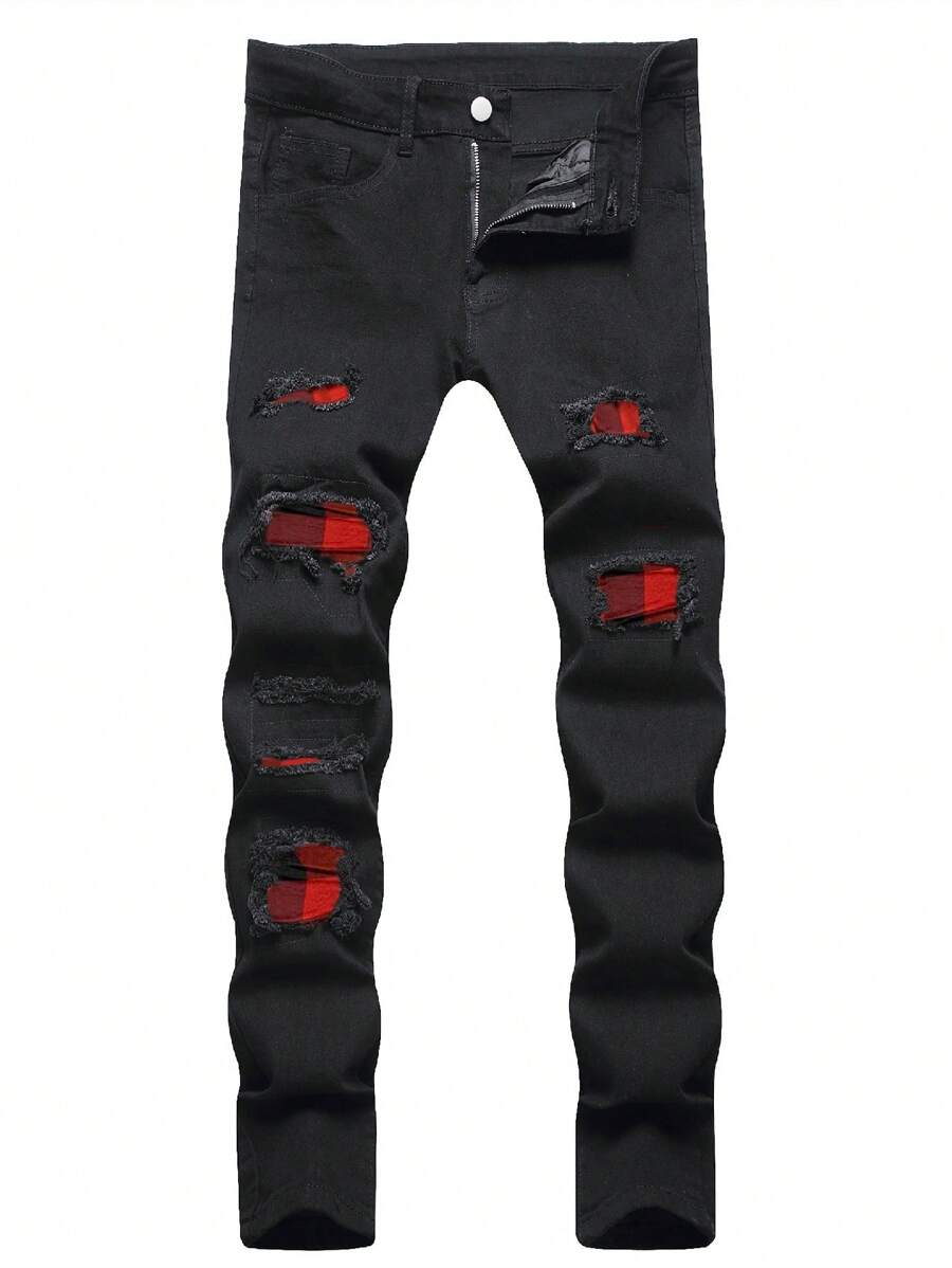 Manfinity EMRG Men's Pocket Ripped Skinny Casual Jeans - Black - View 1