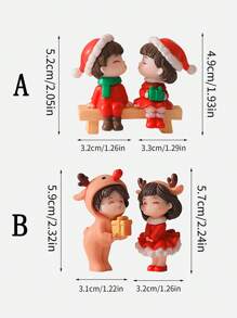 1 Set Mini Cute Christmas Elements Couple Figurines With Mini Stools, Creative Home Decor Ornaments (Stool Style Random) - Multicolor - View 2