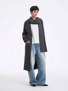 Aalyst Women's Pocket Decor Simple Long Cardigan Sweater - Grey - View 6