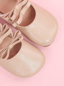 CUCCOO DOLLMOD Women's Round Toe Cute Double Strap Bowknot Mary Jane Flats, School Style Valentines Valentine's Day - Apricot - View 5