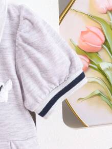 SHEIN Vestido casual plisado con cuello acanalado de moda para niñas, estilo escolar, para el verano