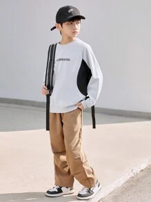 Conjunto de niño con top de manga larga de cuello redondo y pantalones largos en un estilo enérgico - Fashionable y cómodo para niños mayores - Multicolor - Ver 5