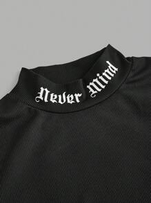 SHEIN ICON Camiseta de manga larga ajustada y corta con cuello alto en estilo Y2K, a juego para familia/hermanas en negro y blanco