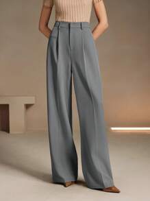 Anewsta Women Classic Straight Suit Pants, Elegant Commuter Chic Modest Style, Suitable For Spring/Summer Vacation & New Year Wide Leg Pants High Waisted Pants Women Pants Elegant Grey Pants Women S Pants