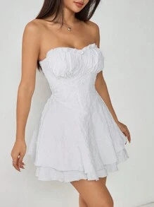 SHEIN PETITE Váy mini không dây màu trơn dành cho nữ, thường ngày & ngày lễ - trắng - Xem 5