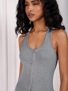COSMINA Women Front Button Sleeveless Slim Fit Tank Top, Casual Daily Wear - Grey - View 4