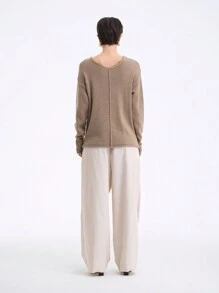 SHEIN Clasi Áo len dệt kim màu kaki cho nữ, thời trang tối giản, thường ngày, mặc hàng ngày vào mùa thu đông - Màu Khaki - Xem 2